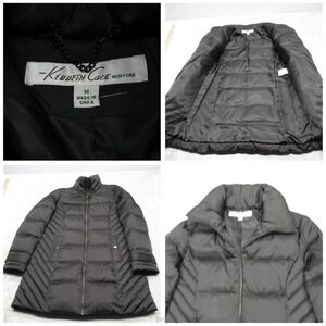 Kenneth Cole Down Coat Womens Medium Black Quilted‎ Pockets Full Zip Puffer